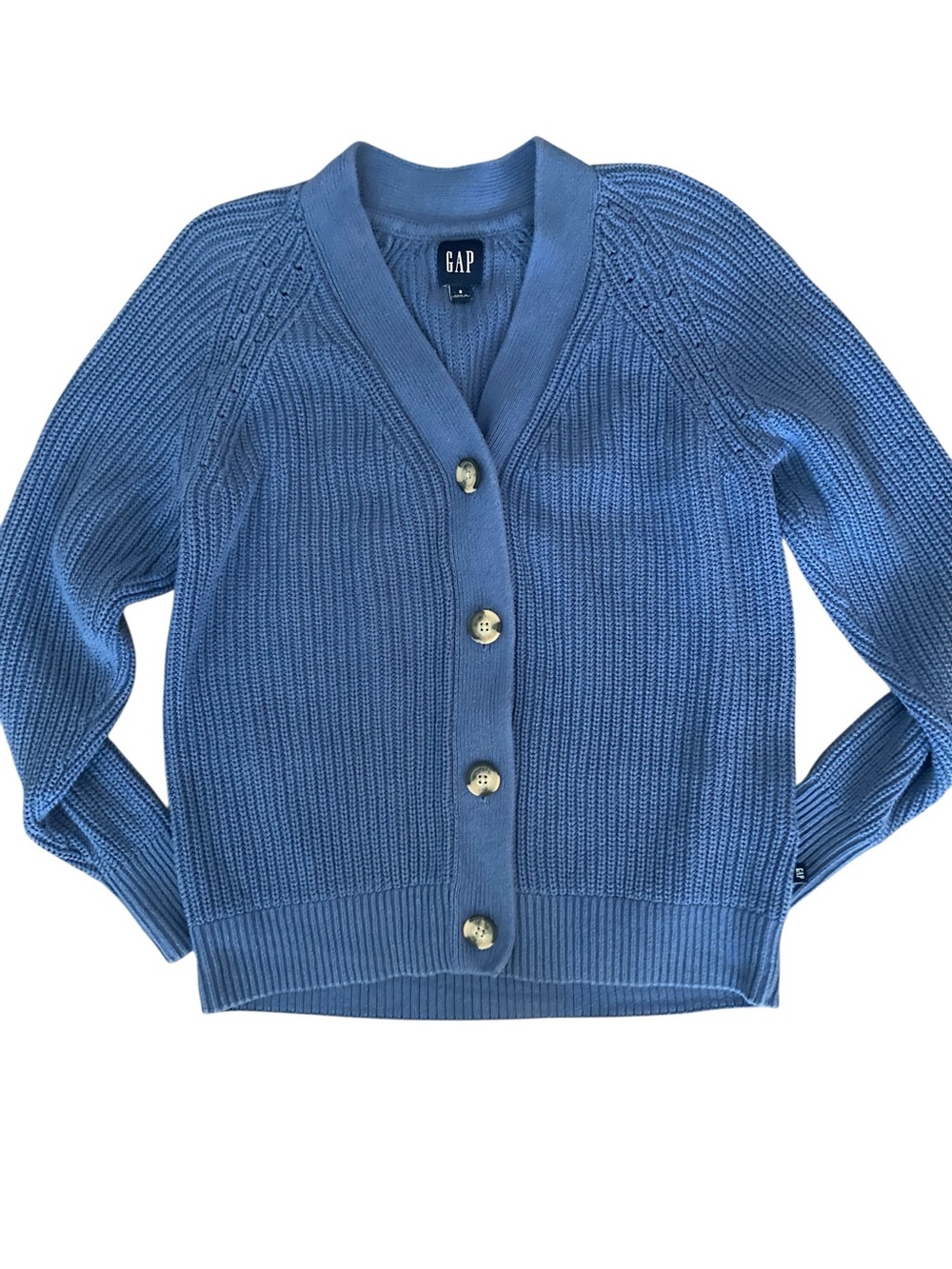 Gap Blue 100% Cotton Chunky Knit Cardigan Sweater Small Button Front - Picture 2 of 9